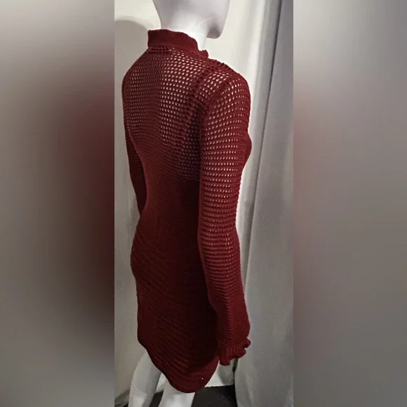 Joie Xs Red Knit Crochet Cardigan Sweater Dress Bohemian Y2K Festival Beach - Picture 6 of 10